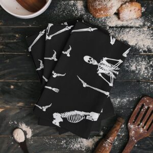 Chic Decor Home Halloween Kitchen Towels Funny Skeleton Yoga Tea Towel Microfiber Absorbent Washable Black White Soft Hand Dish Towel Cleaning Cloth，18 x 28 Inch (WXH-210715-SWHH04529WJGBCDH)