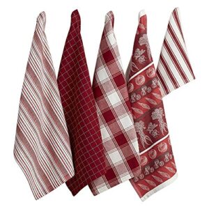 dii assorted pattern, kitchen collection, dishtowels & dishcloth, garnet, 5 piece