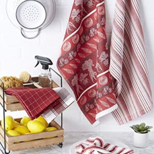 DII Assorted Pattern, Kitchen Collection, Dishtowels & Dishcloth, Garnet, 5 Piece