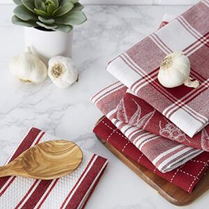 DII Assorted Pattern, Kitchen Collection, Dishtowels & Dishcloth, Garnet, 5 Piece