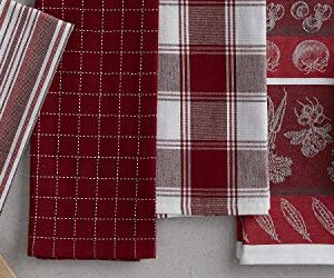 DII Assorted Pattern, Kitchen Collection, Dishtowels & Dishcloth, Garnet, 5 Piece