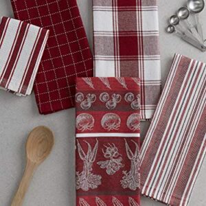 DII Assorted Pattern, Kitchen Collection, Dishtowels & Dishcloth, Garnet, 5 Piece