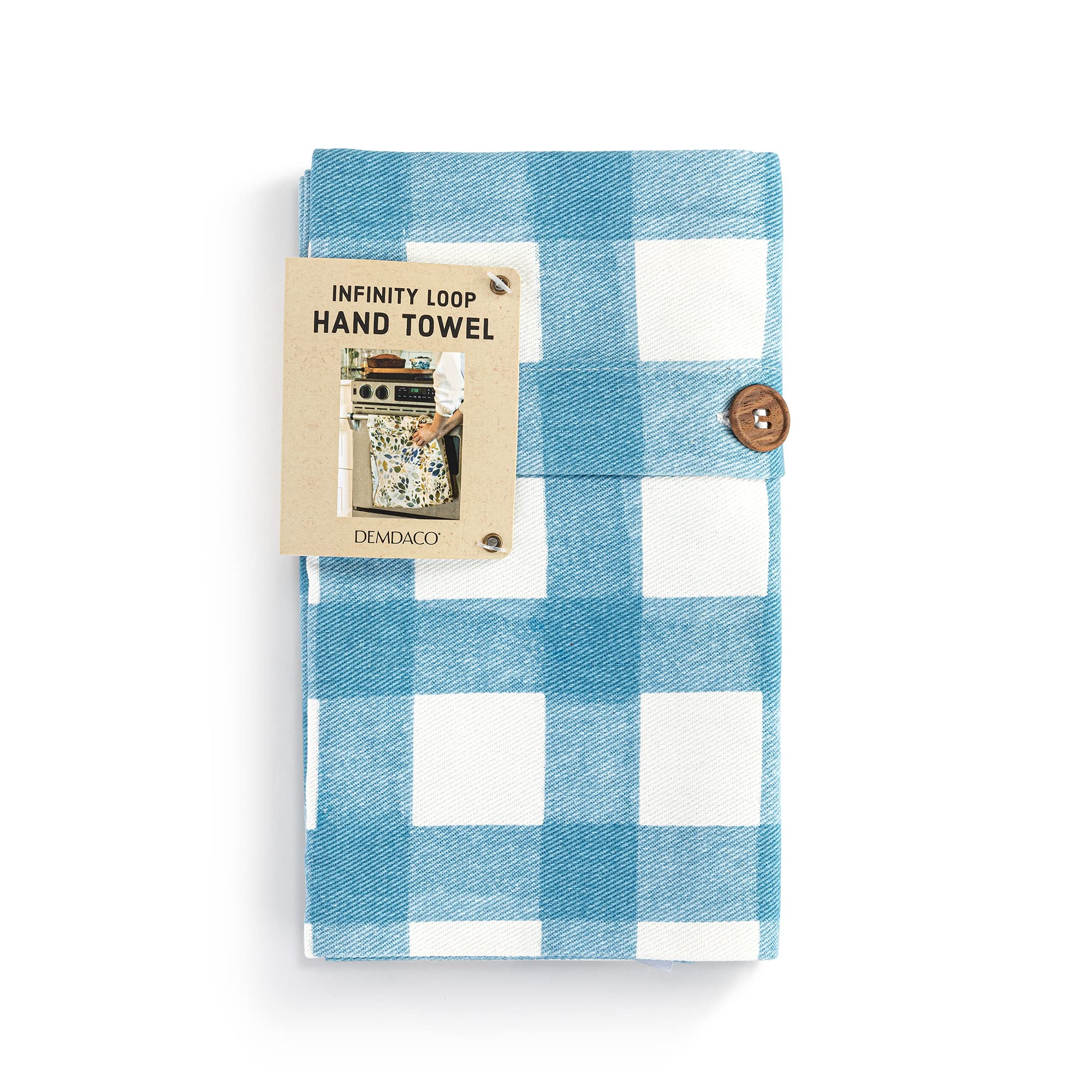 DEMDACO Blue Gingham Plaid 16 x 40 All Cotton Infinity Loop Kitchen Hand Dish Towel