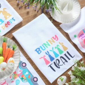 Rtteri 4 Pieces Bunny Trail Kitchen Towels for Easter Decor 16 x 26 Inch Hip Hop Hand Towels Spring Hello My Dish Towels Happy Easter Decorative Hand Drying Cloth for Kitchen Bathroom Gifts