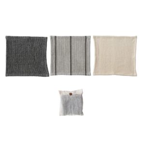 creative co-op cotton waffle weave dish cloths with loop, black, grey, and natural, set of 3 in bag, 11" l x 11" w x 0" h