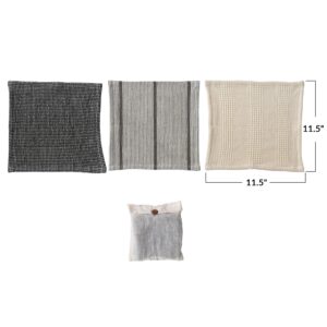 Creative Co-Op Cotton Waffle Weave Dish Cloths with Loop, Black, Grey, and Natural, Set of 3 in Bag, 11" L x 11" W x 0" H