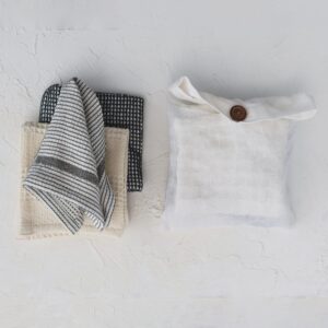 Creative Co-Op Cotton Waffle Weave Dish Cloths with Loop, Black, Grey, and Natural, Set of 3 in Bag, 11" L x 11" W x 0" H