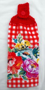 pioneer sweet romance woman - red gingham vibrant floral - double thick hanging kitchen towel