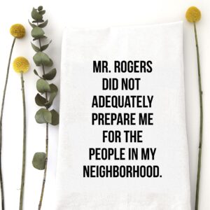 wildwood landing mr rogers neighborhood, cotton tea towel, kitchen tea towel, fun, cute, flour sack kitchen towel