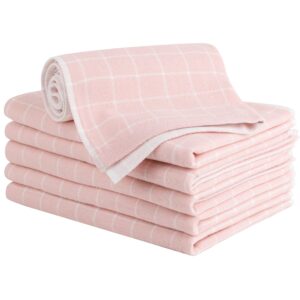 piccocasa 100% cotton terry kitchen towels set of 6 plaid pattern (13 x 29 inch) soft absorbent drying dish towels for kitchen cooking - pink