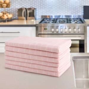 PiccoCasa 100% Cotton Terry Kitchen Towels Set of 6 Plaid Pattern (13 x 29 Inch) Soft Absorbent Drying Dish Towels for Kitchen Cooking - Pink