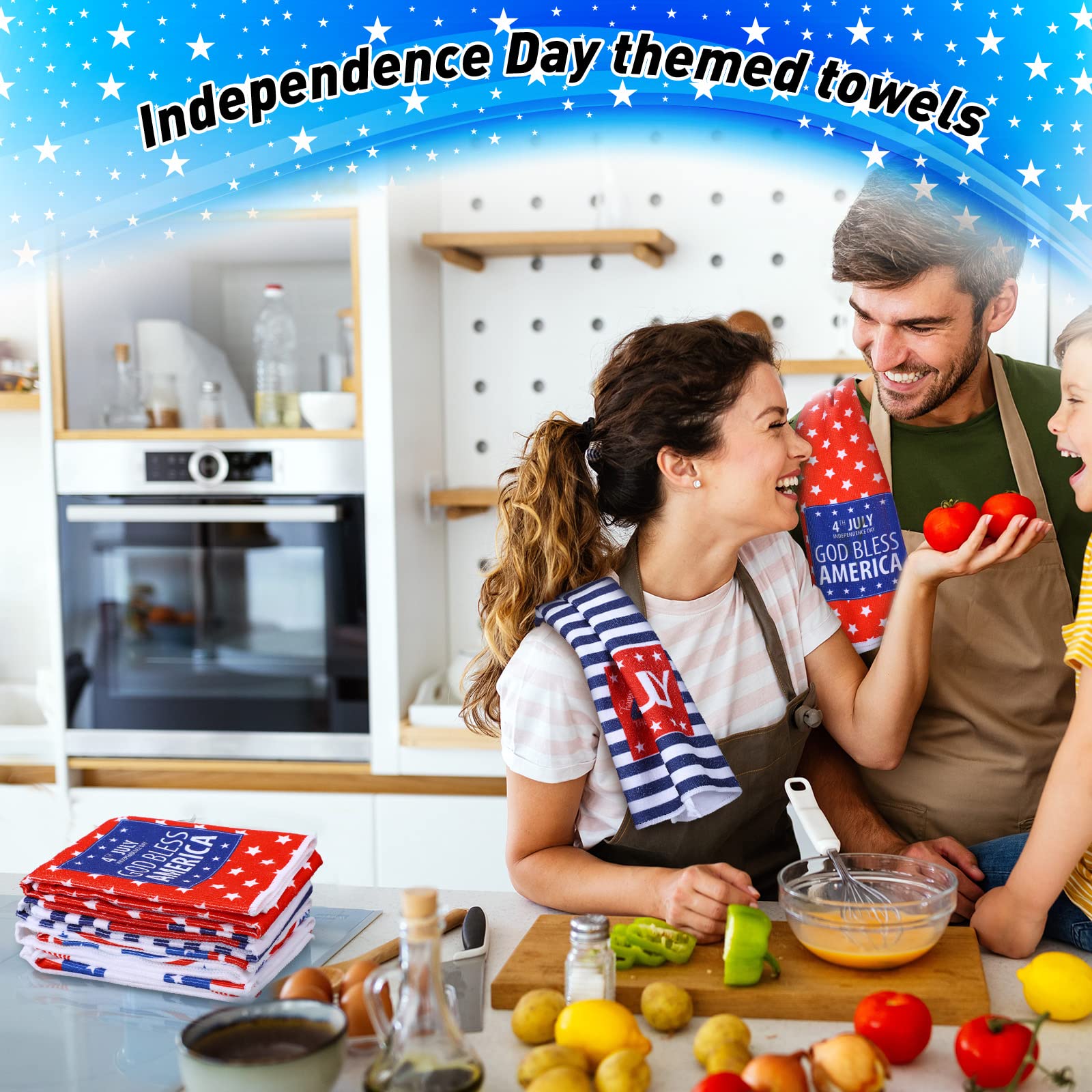 American Flag Stars Stripes Kitchen Dish Towels 15.8 x 23.6 Inch 4th of July Patriotic Dishcloth Red Blue White Tea Towel Decorative Hand Towel for Bathroom Baking Independence Day Gift Set of 4