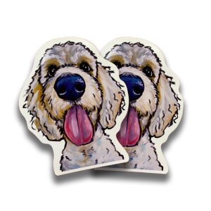 golden doodle sticker-set of two, cute doodle vinyl sticker, golden doodle sticker for car or laptop