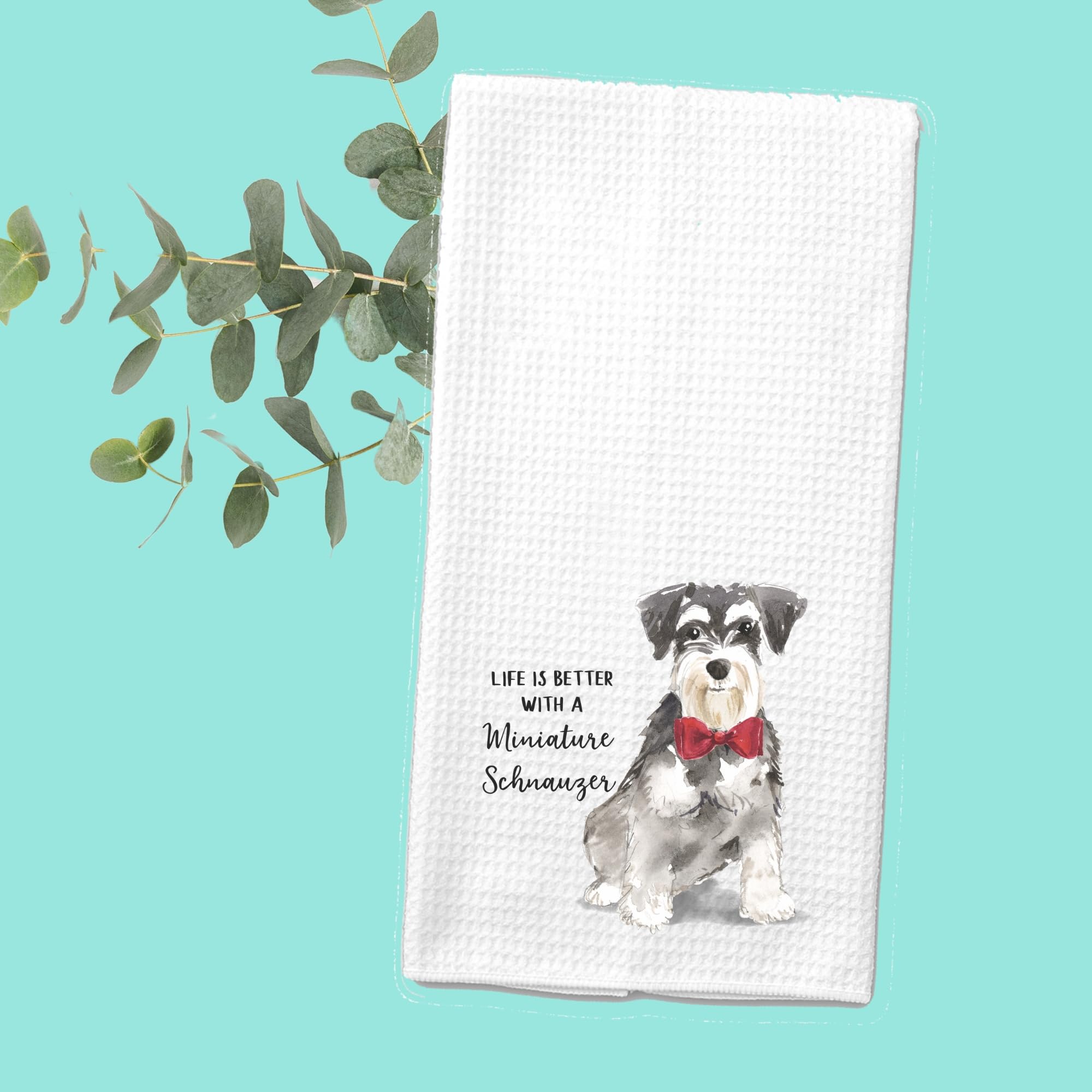 Watercolor Life is Better with a Miniature Schnauzer Microfiber Kitchen Tea Bar Towel Gift for Animal Dog Lover