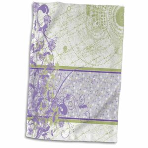 3d rose elegant lavender and green floral swirls hand/sports towel, 15 x 22