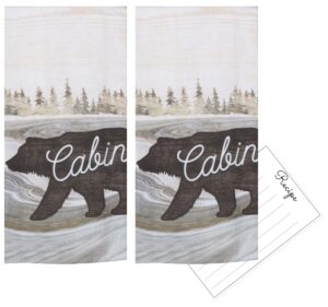 2 rustic lodge dish towels - bear themed dish towels | wilderness animals woodland themed cabin kitchen towels | camping dish towel set for hand, cabin dishes, bathroom, hunting decor with recipe card
