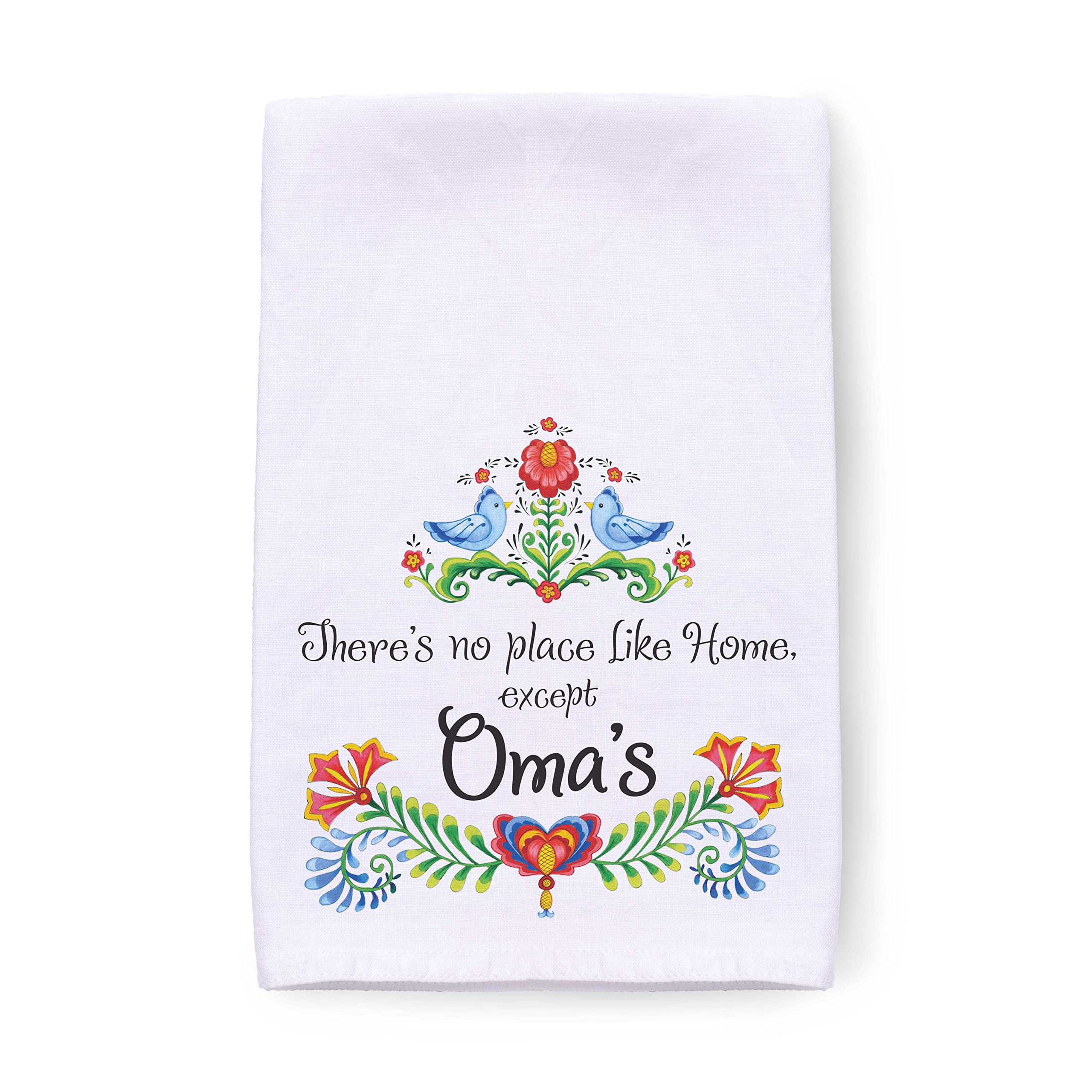 Oma's Gift Idea - No Place Like Home Decorative Print 24x24 - 100% Cotton Flour Sack Dish Towels - Flour Sack Kitchen Towels - Flour Sack Towels - Tea Towel | German Gift Outlet