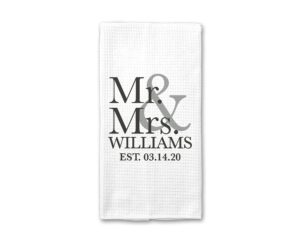 canary road mr. & mrs. kitchen towel | wedding waffle weave dish towel | personalized kitchen towel | housewarming gift | wedding gift | personalized dish towel | bridal shower gift
