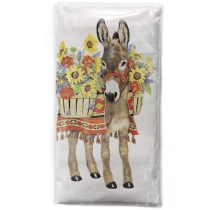 mary lake-thompson donkey with sunflowers cotton flour sack dish towel