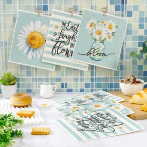 AnyDesign Daisy Flower Swedish Kitchen Dishcloth Blue Spring Summer Floral Kitchen Towel Daisy Stripes Cotton Absorbent Dish Towel for Housewarming Cleaning Wipes, 6Pcs, 7 x 8 Inch