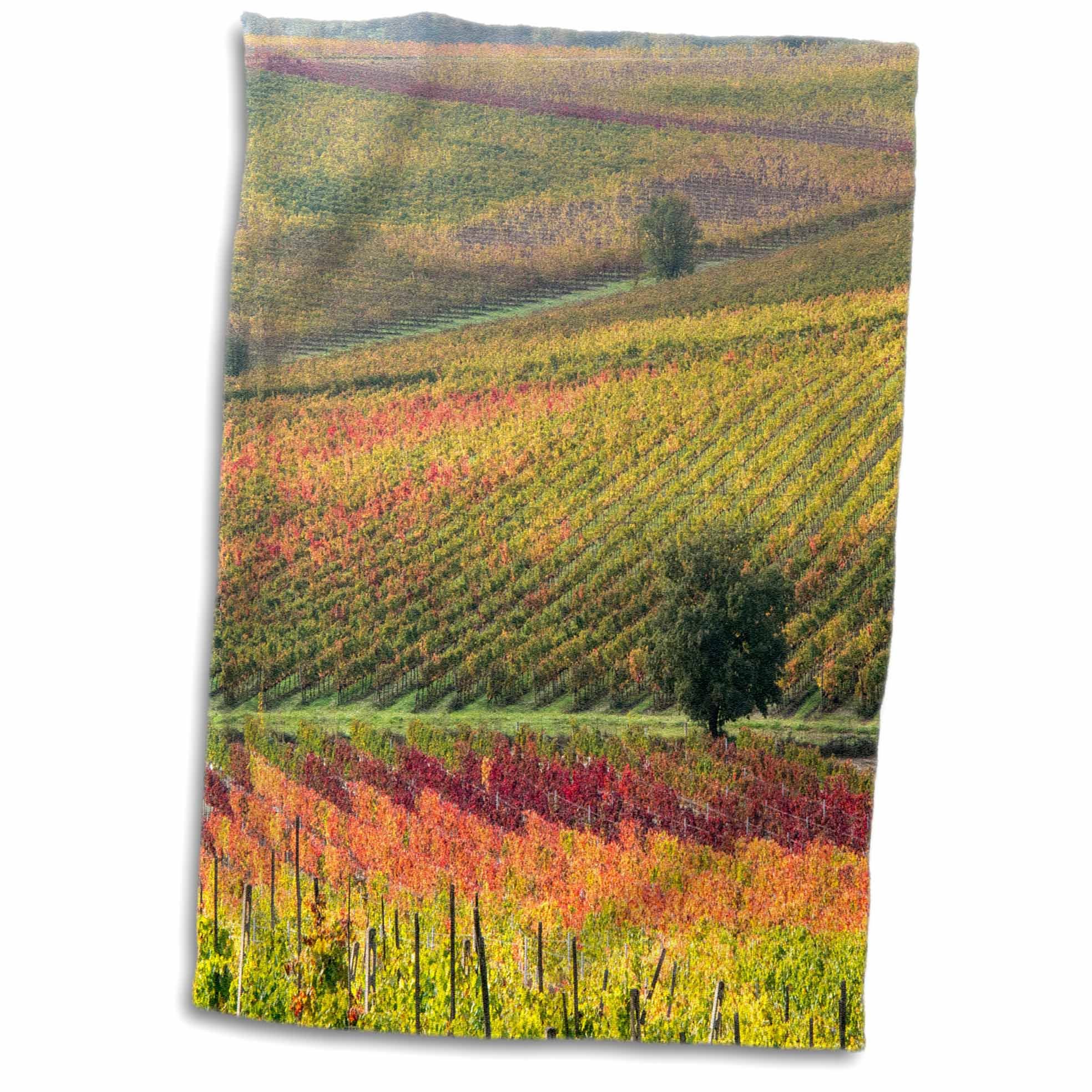 3D Rose Italy-Tuscany. Colorful Vineyards and Olive Trees in Autumn Hand Towel, 15" x 22"