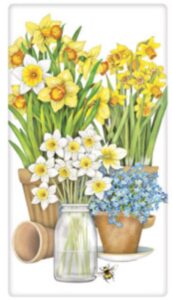 mary lake thompson bt655 daffodil pots flour sack towel 30 inches square screened design bottom center only