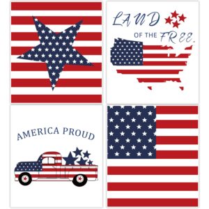 quera 4th of july swedish kitchen dishcloth retro patriotic stars & stripes truck cotton kitchen towel independence day absorbent quick drying kitchen cloth for home counter wipes,4pcs​