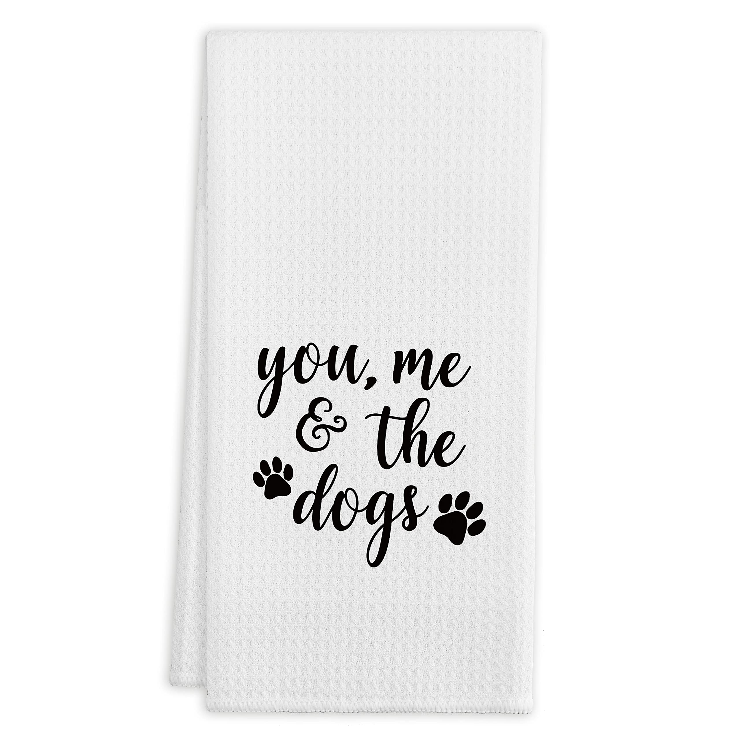 QIYUHOY You Me and The Dogs Kitchen Towels Tea Towels, 16 X 24 Inches Cotton Modern Dish Towels Dishcloths, Dish Cloth Flour Sack Hand Towel for Farmhouse Kitchen Decor,Gifts for Dog Lovers Girls