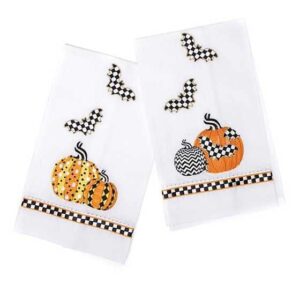 mackenzie-childs courtly check polka pumpkin guest towels set of two