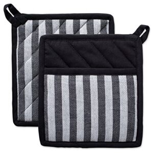 dii cotton heat resistant kitchen pot holders set, (set of 2-8x8.5), farmhouse chic geometric design, heat resistant and machine washable for every home kitchen - stripe