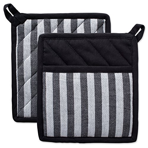 DII Cotton Heat Resistant Kitchen Pot Holders Set, (Set of 2-8x8.5), Farmhouse Chic Geometric Design, Heat Resistant and Machine Washable for Every Home Kitchen - Stripe