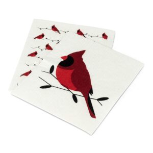 Abbott Collection 84-ASD-ABX-20 Cardinals Dish Cloths-Set of 2, Ivory and Red