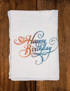 tea towel | jewel tone rainbow happy birthday | colorful cheery gift | home decor