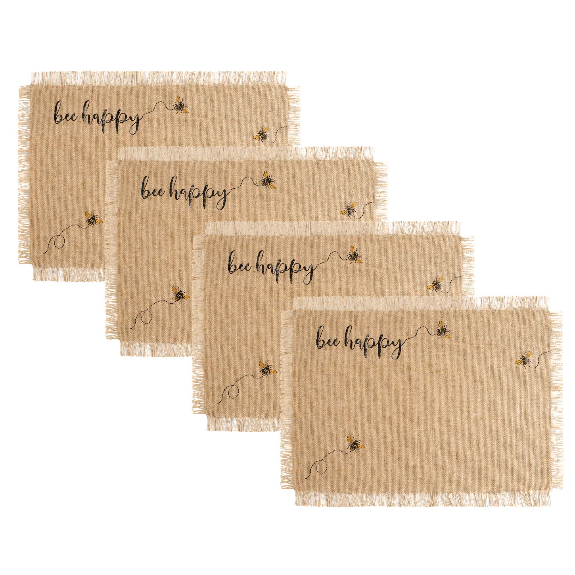 Elrene Home Fashions Farmhouse Living Bee Happy Burlap Placemats, Set of 4, 13" x 19", Multi 4 Count