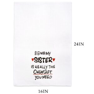 QODUNG Being My Sister is The Only Gift You Need Soft Kitchen Towels Dishcloths 16x24 Inch,Best Sister Drying Cloth Hand Towels Tea Towels for Kitchen,Funny Sister Gift