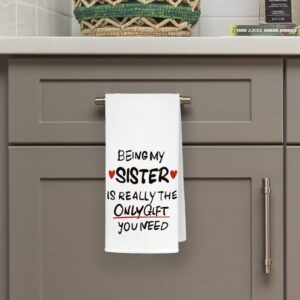 QODUNG Being My Sister is The Only Gift You Need Soft Kitchen Towels Dishcloths 16x24 Inch,Best Sister Drying Cloth Hand Towels Tea Towels for Kitchen,Funny Sister Gift