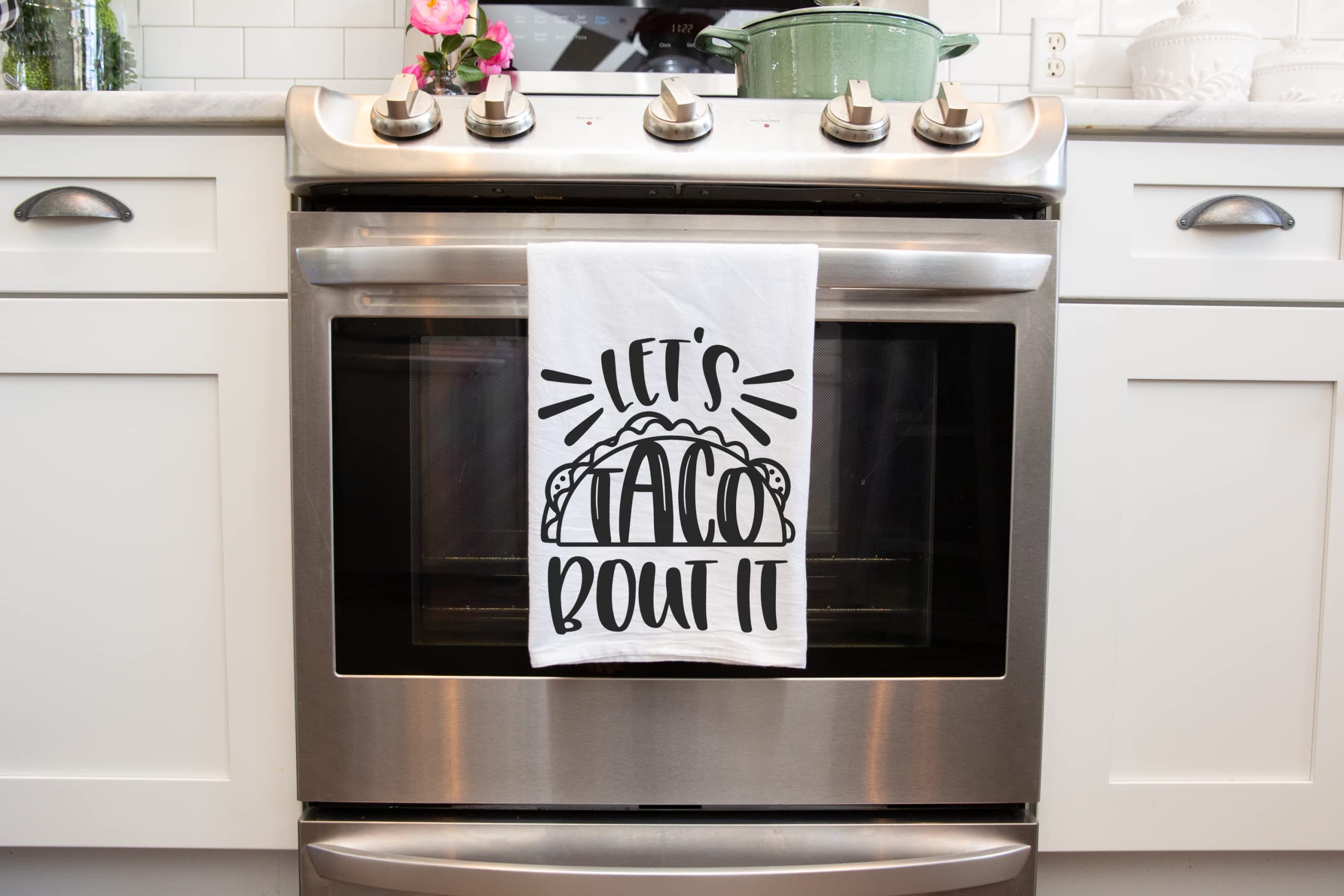 Handmade Funny Kitchen Towel - Let's Taco Bout It Funny Taco Puns Hand Towel for Taco Lovers - 28x28 Inch Perfect for Chef Housewarming Christmas Mother’s Day Birthday Gift (Lets Taco Bout It)