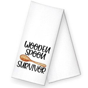 rzhv wooden spoon survivor kitchen towel l, funny spoon dish towel gift for women sisters friends mom aunty hostess lover, housewarming new home