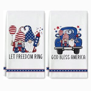 AnyDesign Patriotic Kitchen Towel 4th of July Gnome Truck Dish Cloth 18 x 28 Inch God Bless America Decorative Hand Drying Tea Towel for Independence Day Memorial Day Cooking Baking, 2Pcs