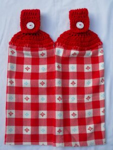 farmhouse sweet rose red gingham - buffalo check - hanging kitchen towels - set of 2