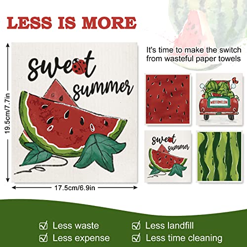 AnyDesign Watermelon Swedish Kitchen Dishcloth Summer Cotton Kitchen Towel Fruit Truck Dish Towels Reusable Absorbent Cleaning Dish Cloths for Housewarming Cleaning Wipes, 4Pcs, 7 x 8 Inch