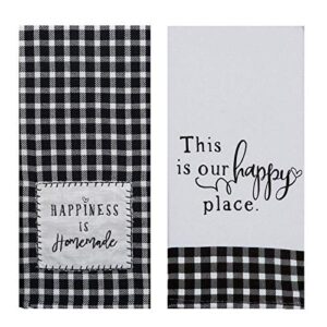 18th street gifts buffalo plaid kitchen towels - farmhouse decor black and white gingham dish towel set - black and white hand towels for kitchen or bathroom