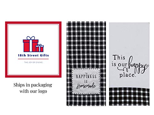 18TH STREET GIFTS Buffalo Plaid Kitchen Towels - Farmhouse Decor Black and White Gingham Dish Towel Set - Black and White Hand Towels for Kitchen or Bathroom