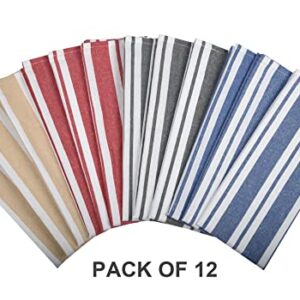 Lushomes Stripes Kitchen Towels, Set of 12, Cotton Super Soft and Absorbent Dish Towels for Kitchen Decoratives, Baking and Crafting, 16X28 Inch, Beige/Red/Grey/Blue