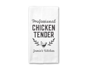 canary road personalized professional chicken tender gift, kitchen towel waffle weave, chicken lover gift, chicken lady decor, farmhouse decor, backyard farmer gift, chicken mom gift