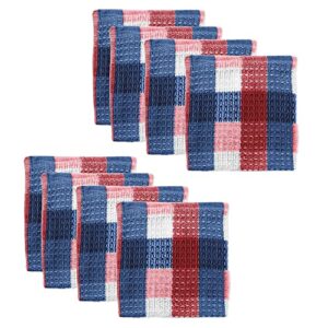 mu kitchen | nana's cloth is 100% cotton | kitchen cleaning cloth with absorbent waffle weave for spills and dishes | machine washable and reusable | set of 8 | red, blue and white