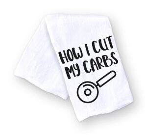 handmade funny kitchen towel - funny kitchen puns hand towel for pizza lovers how i cut my carbs - 28x28 inch perfect for chef housewarming christmas mother's day birthday gift (how i cut my carbs)