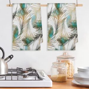 AUUXVA Kitchen Dish Towels Set of 6 Peacock Feather Art Painting Kitchen Towels Absorbent Dishcloths Tea Towels Hand Towels with Hanging Loop for New Home Decor Housewarming Gift