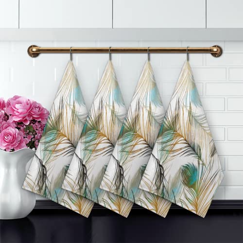 AUUXVA Kitchen Dish Towels Set of 6 Peacock Feather Art Painting Kitchen Towels Absorbent Dishcloths Tea Towels Hand Towels with Hanging Loop for New Home Decor Housewarming Gift