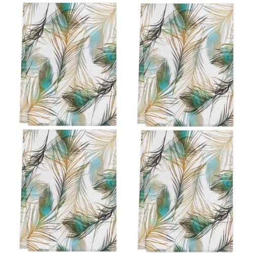 AUUXVA Kitchen Dish Towels Set of 6 Peacock Feather Art Painting Kitchen Towels Absorbent Dishcloths Tea Towels Hand Towels with Hanging Loop for New Home Decor Housewarming Gift